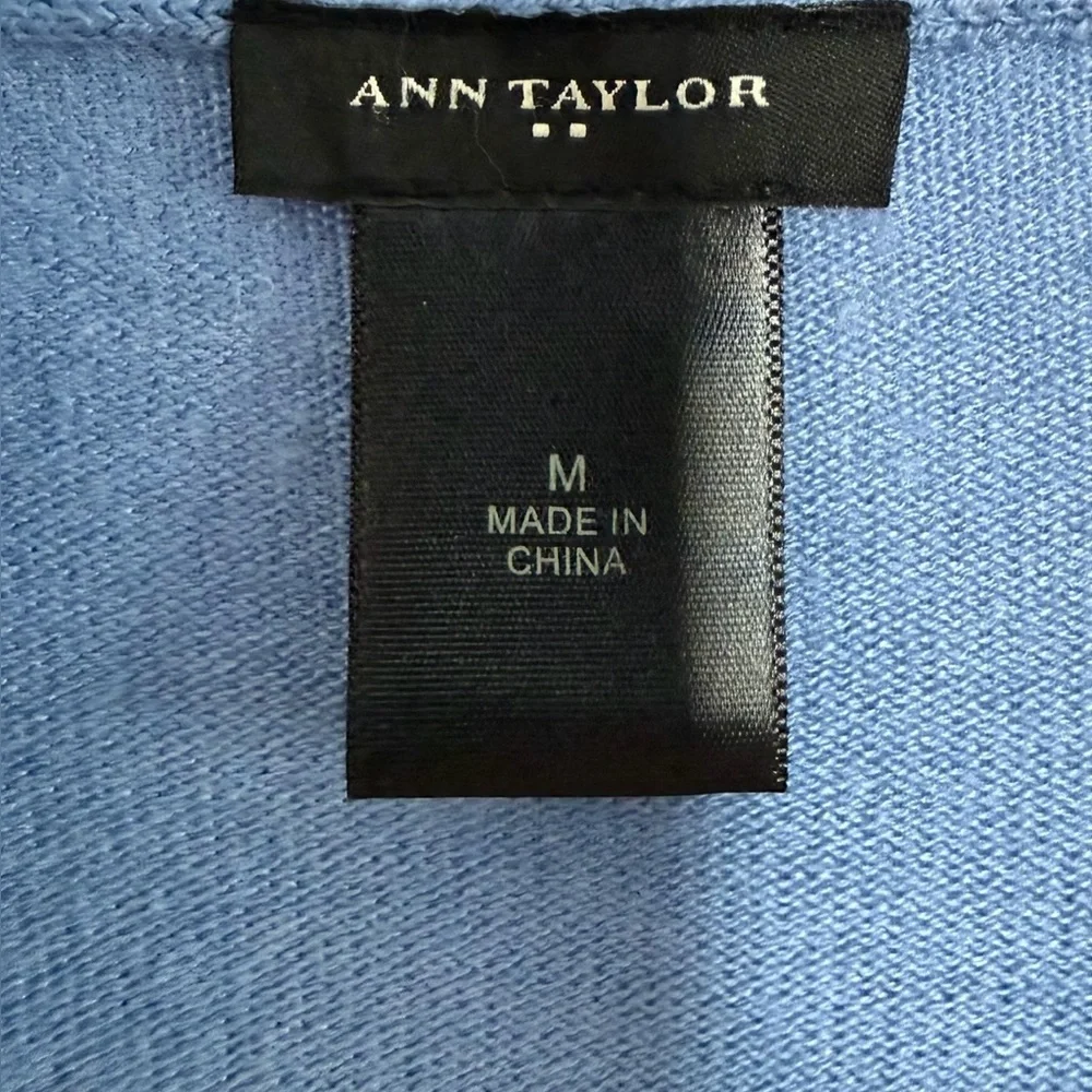 Ann Taylor Light Blue Draped waterfall Cardigan ribbed, long sleeves size M